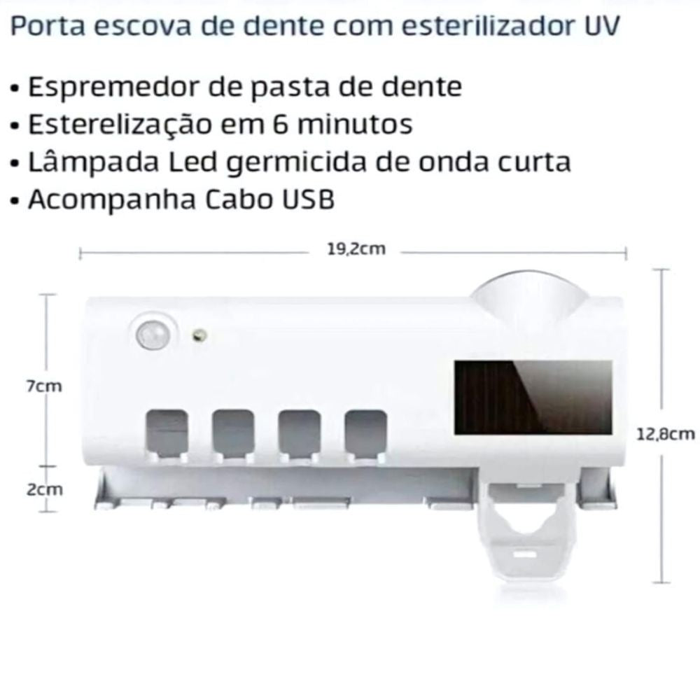 Suporte com dispensador de pasta, porta escovas e esterilizador UV
