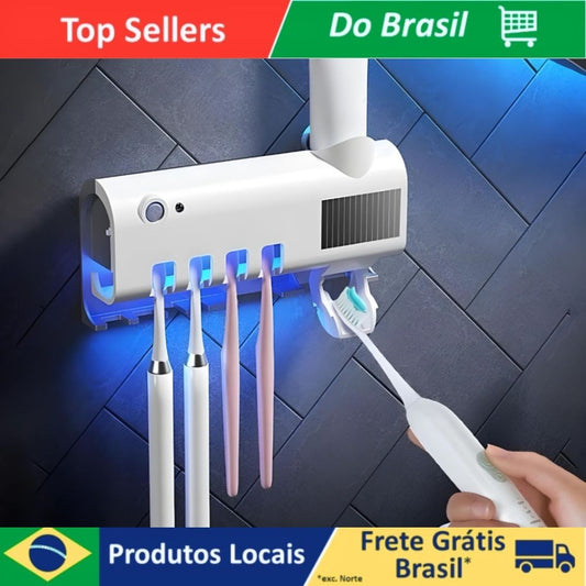 Suporte com dispensador de pasta, porta escovas e esterilizador UV